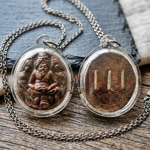 Authentic Thai Charm Amulet "Lersi Khobut Maha Saneh" - Sacred Herbal Charm Powder with 3 Embedded Takrut Scrolls Thai Blessing Co By RURUECHA