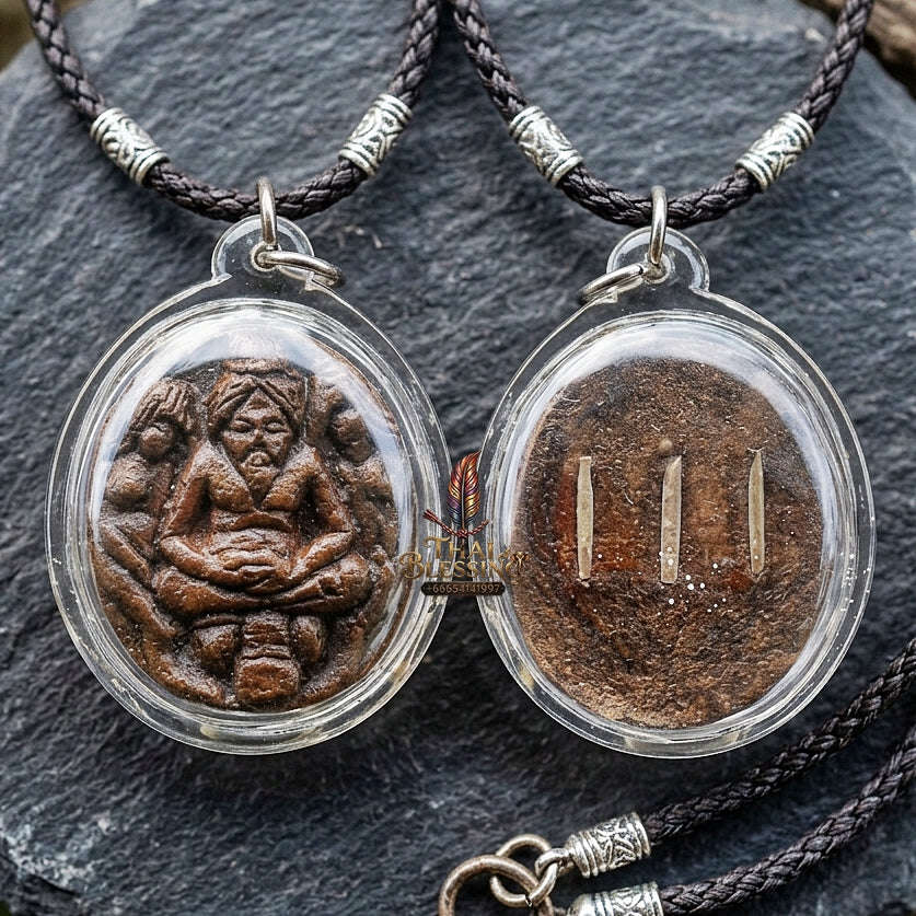 Authentic Thai Charm Amulet "Lersi Khobut Maha Saneh" - Sacred Herbal Charm Powder with 3 Embedded Takrut Scrolls Thai Blessing Co By RURUECHA