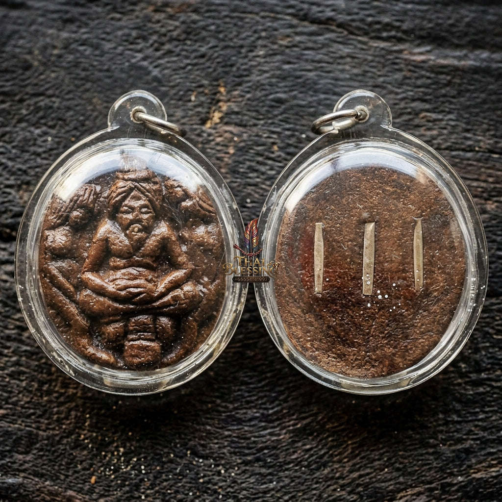 Authentic Thai Charm Amulet "Lersi Khobut Maha Saneh" - Sacred Herbal Charm Powder with 3 Embedded Takrut Scrolls Thai Blessing Co By RURUECHA