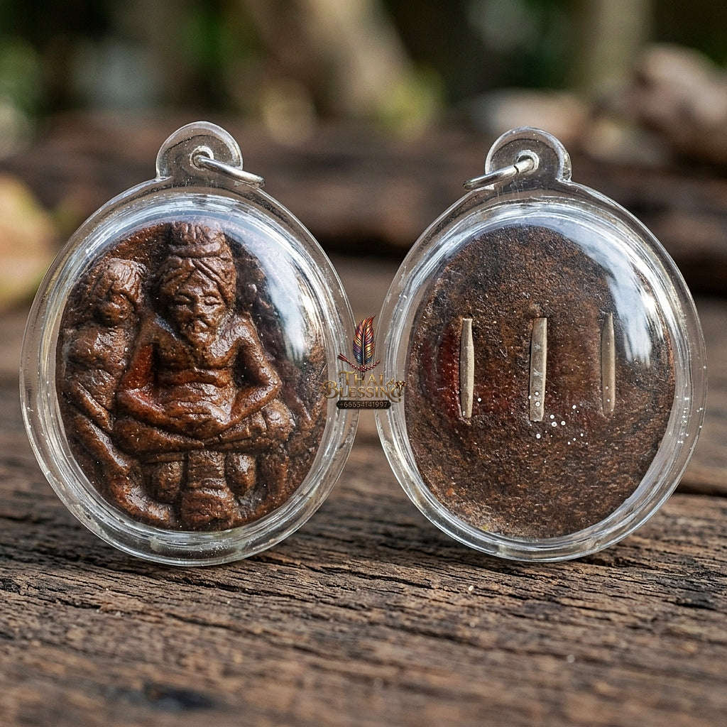 Authentic Thai Charm Amulet "Lersi Khobut Maha Saneh" - Sacred Herbal Charm Powder with 3 Embedded Takrut Scrolls Thai Blessing Co By RURUECHA