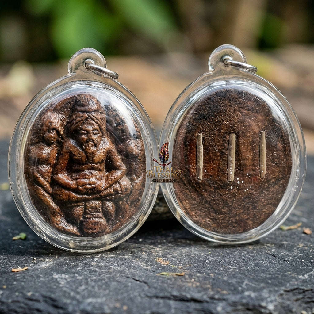 Authentic Thai Charm Amulet "Lersi Khobut Maha Saneh" - Sacred Herbal Charm Powder with 3 Embedded Takrut Scrolls Thai Blessing Co By RURUECHA