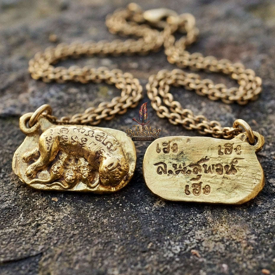 Authentic Thai Charm Amulet "Nhu Dud Nom Maew Heng Heng Heng BE 2553" - Mixed Brass Mouse Drinking Cat Milk Talisman Thai Blessing Co By RURUECHA