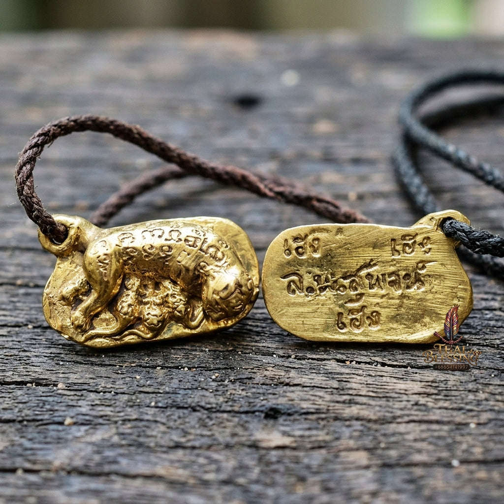 Authentic Thai Charm Amulet "Nhu Dud Nom Maew Heng Heng Heng BE 2553" - Mixed Brass Mouse Drinking Cat Milk Talisman Thai Blessing Co By RURUECHA