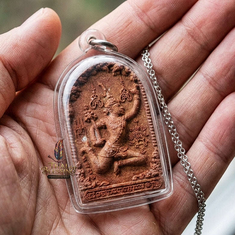 Authentic Thai Charm Amulet "Phet Phaya Thon BE 2551" - Red Rooster Herb Powder Angel Pendant in Sacred Red Oil Thai Blessing Co By RURUECHA