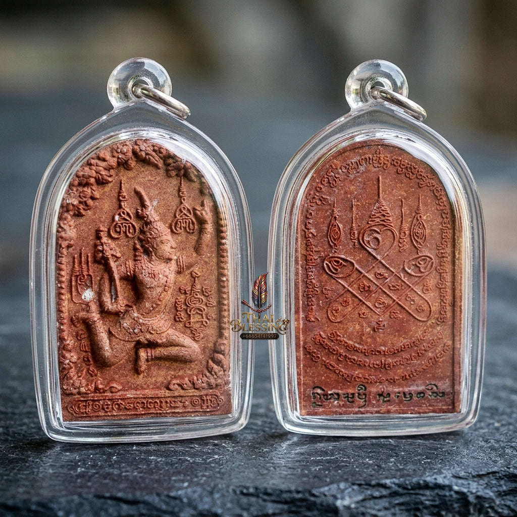 Authentic Thai Charm Amulet "Phet Phaya Thon BE 2551" - Red Rooster Herb Powder Angel Pendant in Sacred Red Oil Thai Blessing Co By RURUECHA