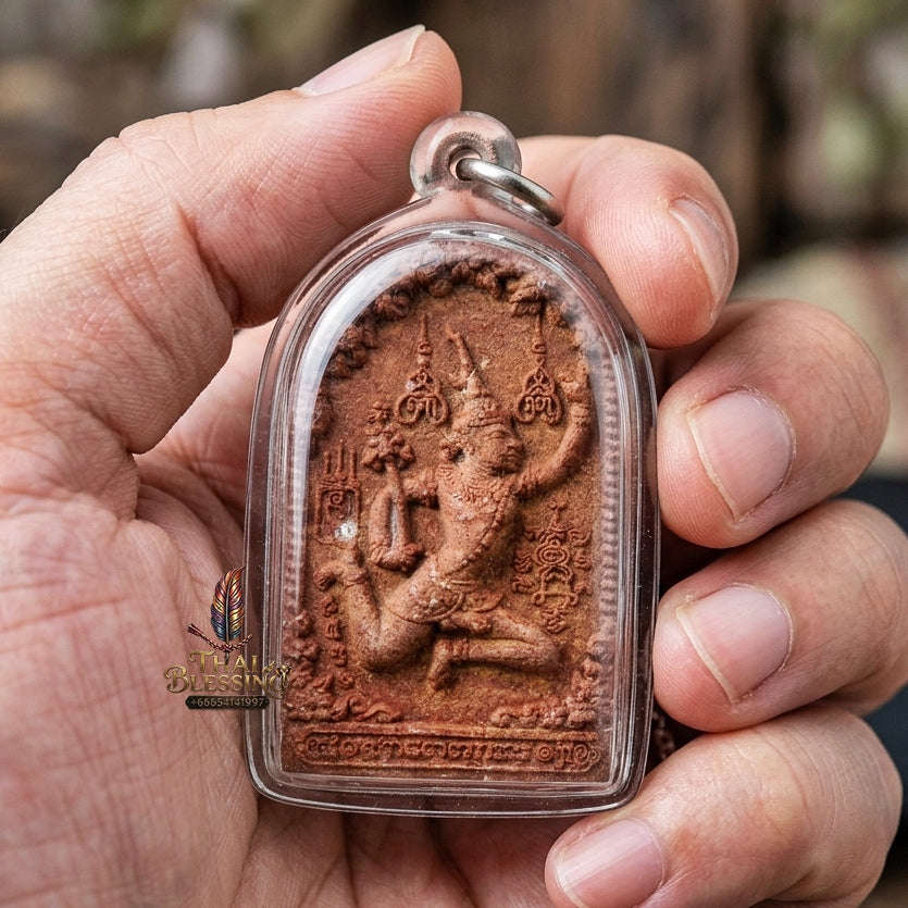 Authentic Thai Charm Amulet "Phet Phaya Thon BE 2551" - Red Rooster Herb Powder Angel Pendant in Sacred Red Oil Thai Blessing Co By RURUECHA
