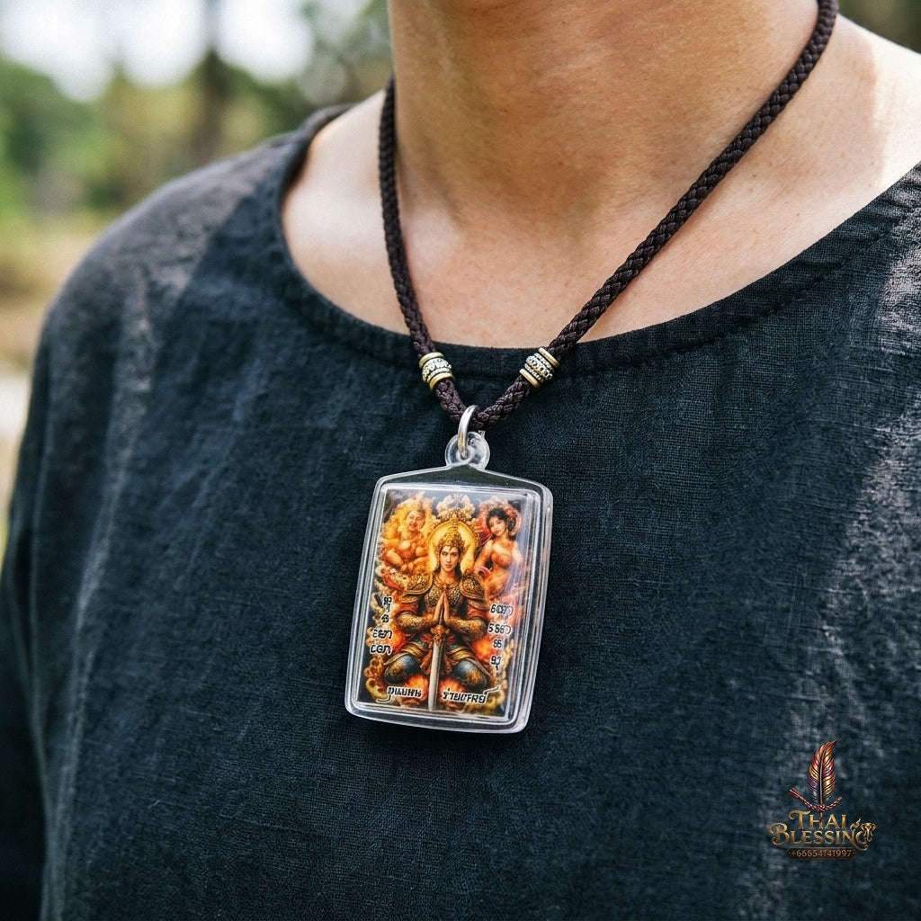 Authentic Thai Charm Locket "Khun Paen Rai Wet BE 2569" - Enamel Spellcaster Pendant with Kumanthong, Hong Phrai & 4 Takrut