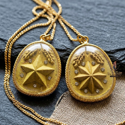 Authentic Thai Destiny Star Amulet "Dao Kham Duang BE 2562" - Golden Yellow 108 Sacred Buddha Powder & Gem-Embedded Lucky Star Talisman Thai Blessing Co By RURUECHA