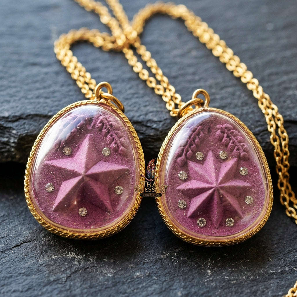 Authentic Thai Destiny Star Amulet "Dao Kham Duang BE 2562" - Purple 108 Sacred Buddha Powder & Gem-Embedded Lucky Star Talisman