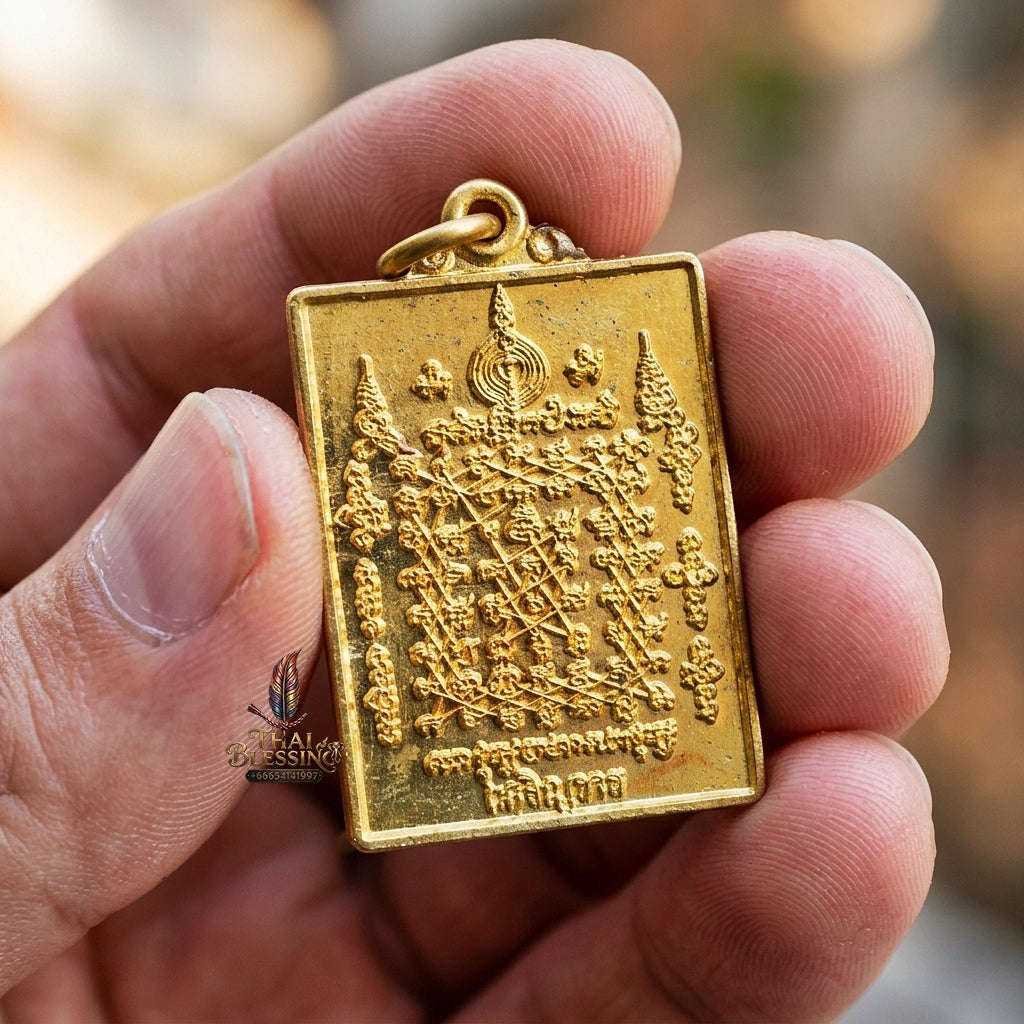 Authentic Thai Esoteric Yantra Amulet "Charoen Phon Charoen Suk BE 2569" - Golden Brass Diamond Armor & 5-Row Yant Dad Talisman