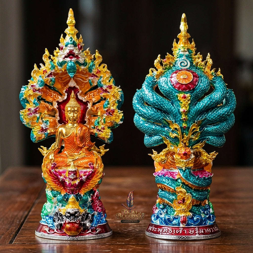 Authentic Thai Fine Art Amulet "Phra Buddha Setthi Nakaraj BE 2568" - Supreme Naga Wealth Guardian, Garuda Authority & Rahu Shield Thai Blessing Co By RURUECHA