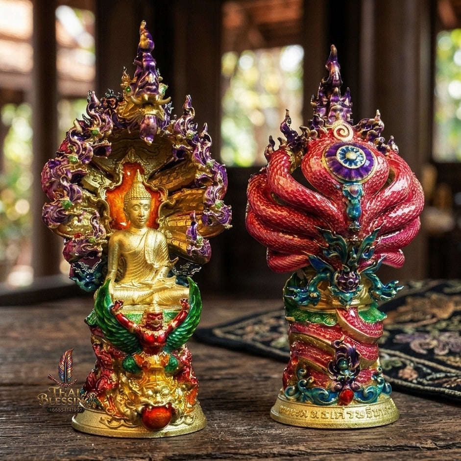 Authentic Thai Fine Art Amulet "Phra Buddha Setthi Nakaraj BE 2568" - Supreme Naga Wealth Guardian, Garuda Authority & Rahu Shield Thai Blessing Co By RURUECHA