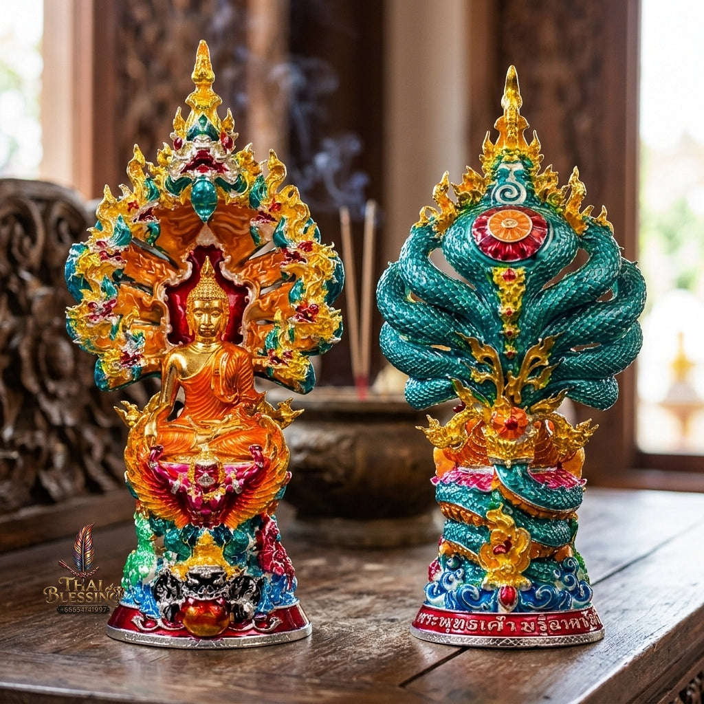 Authentic Thai Fine Art Amulet "Phra Buddha Setthi Nakaraj BE 2568" - Supreme Naga Wealth Guardian, Garuda Authority & Rahu Shield Thai Blessing Co By RURUECHA