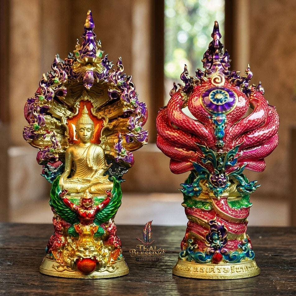 Authentic Thai Fine Art Amulet "Phra Buddha Setthi Nakaraj BE 2568" - Supreme Naga Wealth Guardian, Garuda Authority & Rahu Shield Thai Blessing Co By RURUECHA