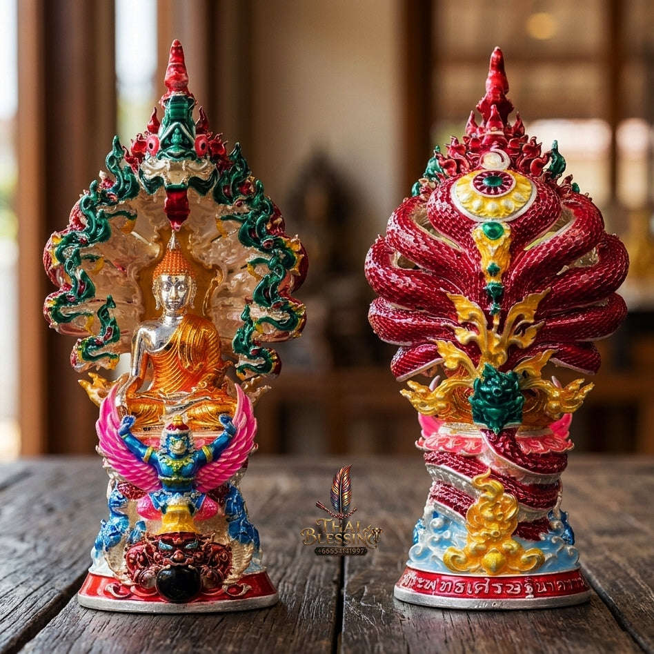 Authentic Thai Fine Art Amulet "Phra Buddha Setthi Nakaraj BE 2568" - Supreme Naga Wealth Guardian, Garuda Authority & Rahu Shield