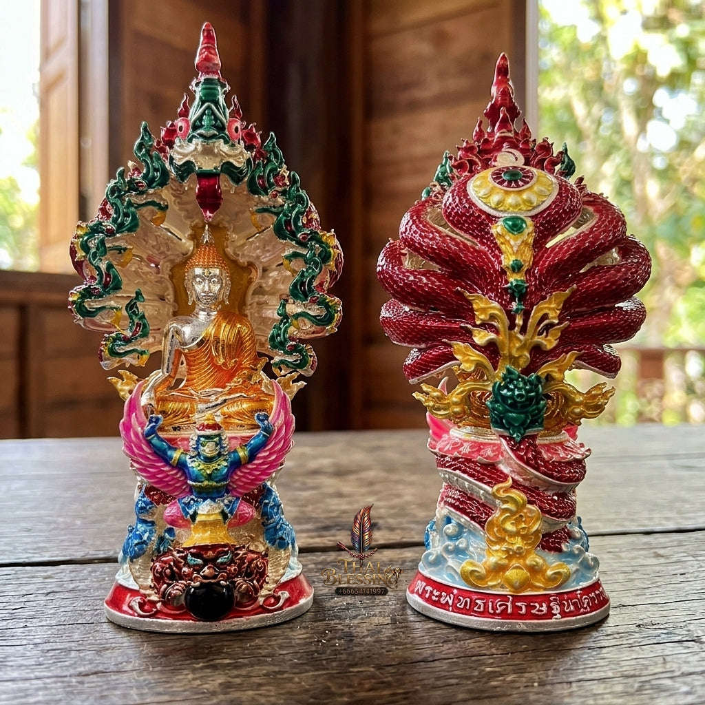 Authentic Thai Fine Art Amulet "Phra Buddha Setthi Nakaraj BE 2568" - Supreme Naga Wealth Guardian, Garuda Authority & Rahu Shield