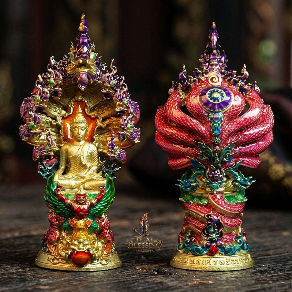 Authentic Thai Fine Art Amulet "Phra Buddha Setthi Nakaraj BE 2568" - Supreme Naga Wealth Guardian, Garuda Authority & Rahu Shield Thai Blessing Co By RURUECHA