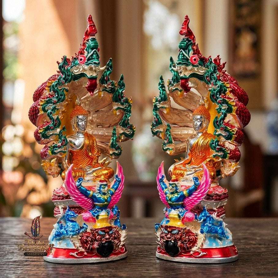 Authentic Thai Fine Art Amulet "Phra Buddha Setthi Nakaraj BE 2568" - Supreme Naga Wealth Guardian, Garuda Authority & Rahu Shield