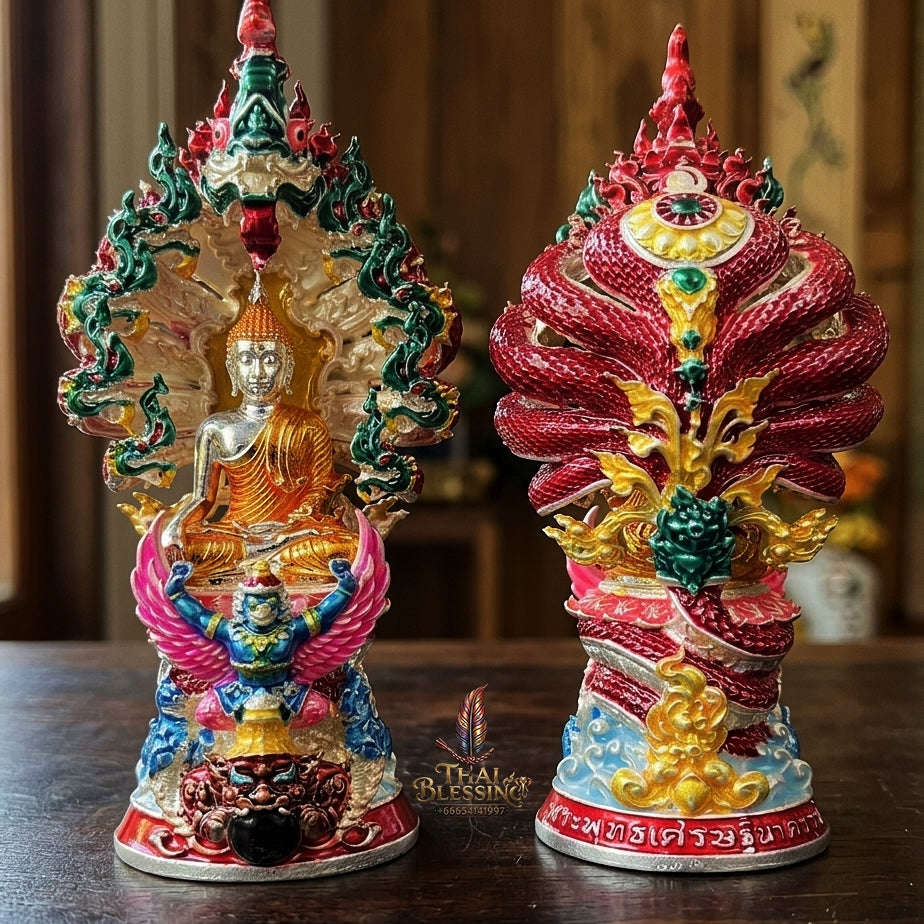 Authentic Thai Fine Art Amulet "Phra Buddha Setthi Nakaraj BE 2568" - Supreme Naga Wealth Guardian, Garuda Authority & Rahu Shield