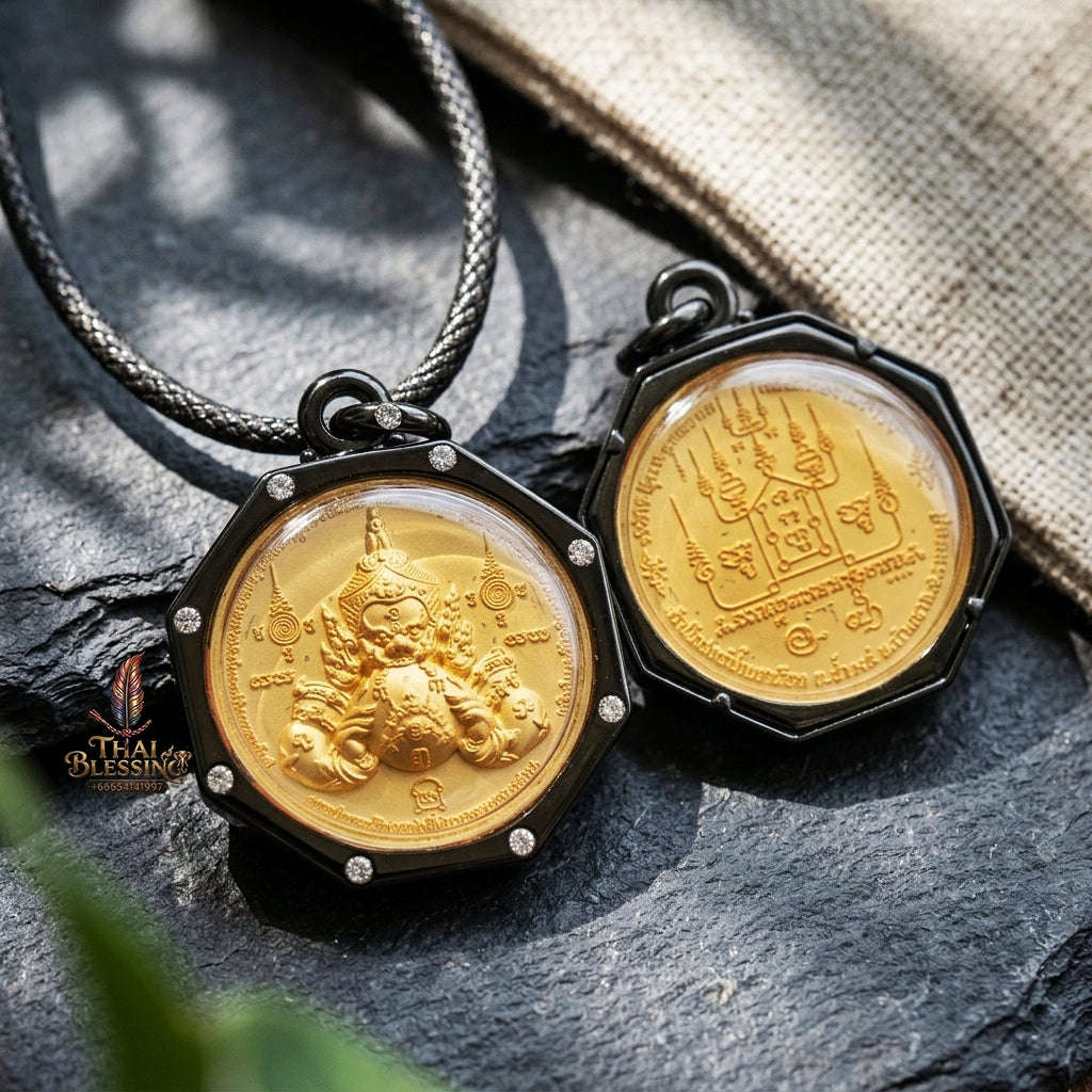 Authentic Thai Fine Art Amulet "Phra Rahu Song Rit & Sacred Yantra BE 2559" - Supreme Destiny Reversal, Astrological Shield & Wealth Attraction