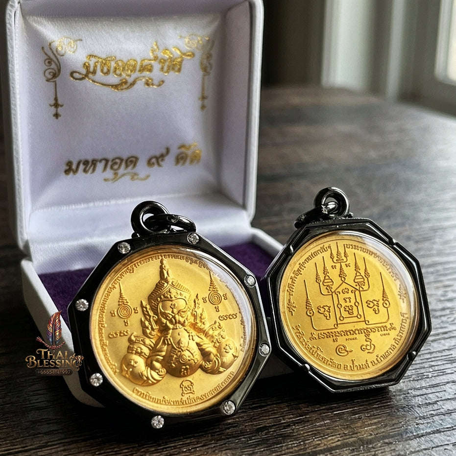 Authentic Thai Fine Art Amulet "Phra Rahu Song Rit & Sacred Yantra BE 2559" - Supreme Destiny Reversal, Astrological Shield & Wealth Attraction