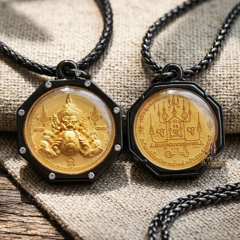 Authentic Thai Fine Art Amulet "Phra Rahu Song Rit & Sacred Yantra BE 2559" - Supreme Destiny Reversal, Astrological Shield & Wealth Attraction