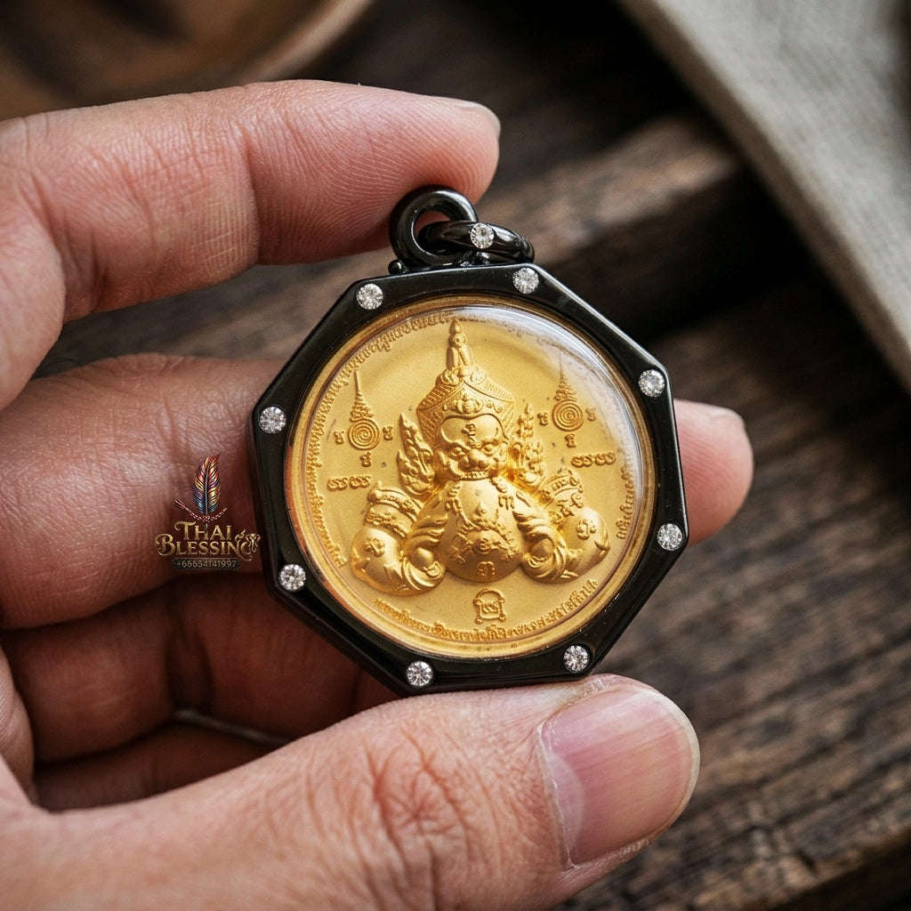 Authentic Thai Fine Art Amulet "Phra Rahu Song Rit & Sacred Yantra BE 2559" - Supreme Destiny Reversal, Astrological Shield & Wealth Attraction