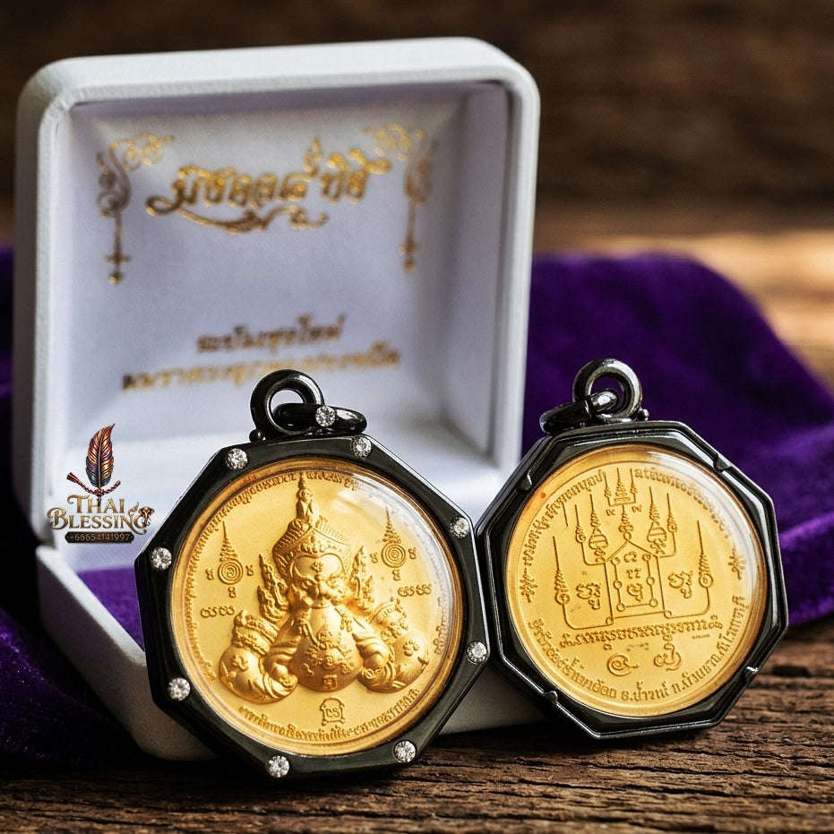 Authentic Thai Fine Art Amulet "Phra Rahu Song Rit & Sacred Yantra BE 2559" - Supreme Destiny Reversal, Astrological Shield & Wealth Attraction