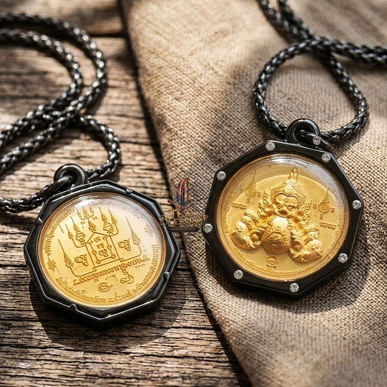 Authentic Thai Fine Art Amulet "Phra Rahu Song Rit & Sacred Yantra BE 2559" - Supreme Destiny Reversal, Astrological Shield & Wealth Attraction