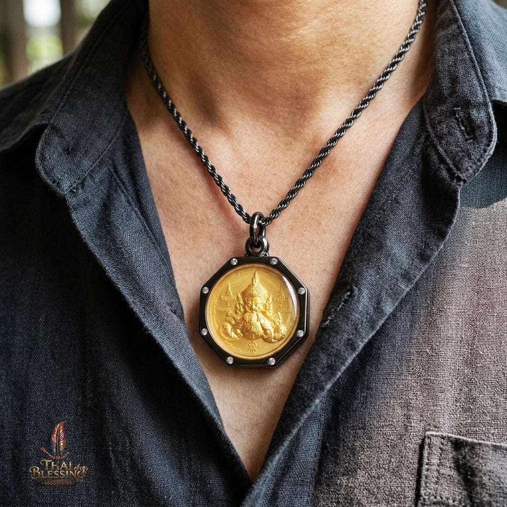 Authentic Thai Fine Art Amulet "Phra Rahu Song Rit & Sacred Yantra BE 2559" - Supreme Destiny Reversal, Astrological Shield & Wealth Attraction