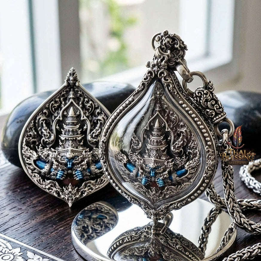 Authentic Thai Fine Art Amulet "Phra Rahu Sovereign Eclipse Medal" - Supreme Destiny Reversal, Bad Luck Swallowing & Extreme Wealth Attraction - Consecrated by LP Phat Wat Huay Duan BE 2565 - White Bronze Enamel in Satin Art Frame & Original Temple Box