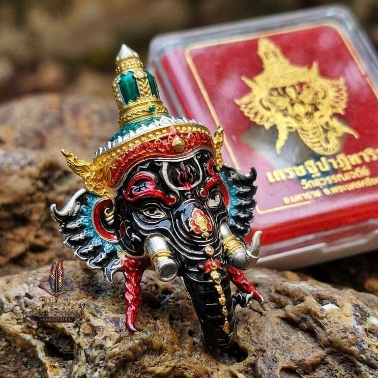 Authentic Thai Fine Art Ganesha Mask Pendant "Setthi Partiharn Edition" - Supreme Obstacle Remover & Miracle Wealth Attraction Thai Blessing Co By RURUECHA