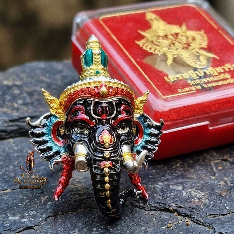 Authentic Thai Fine Art Ganesha Mask Pendant "Setthi Partiharn Edition" - Supreme Obstacle Remover & Miracle Wealth Attraction Thai Blessing Co By RURUECHA