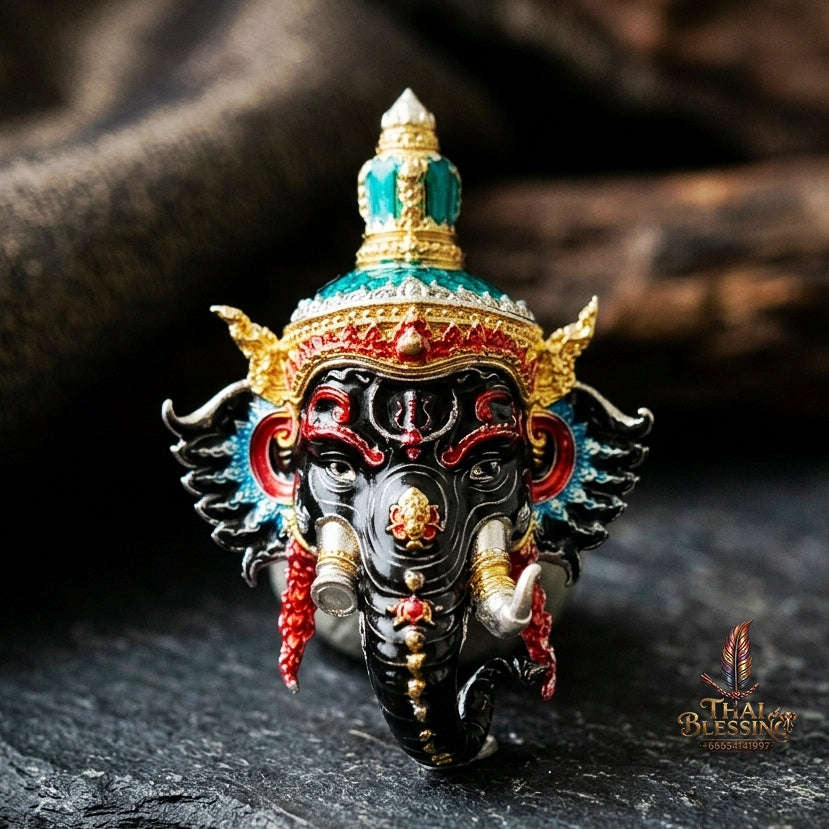 Authentic Thai Fine Art Ganesha Mask Pendant "Setthi Partiharn Edition" - Supreme Obstacle Remover & Miracle Wealth Attraction Thai Blessing Co By RURUECHA