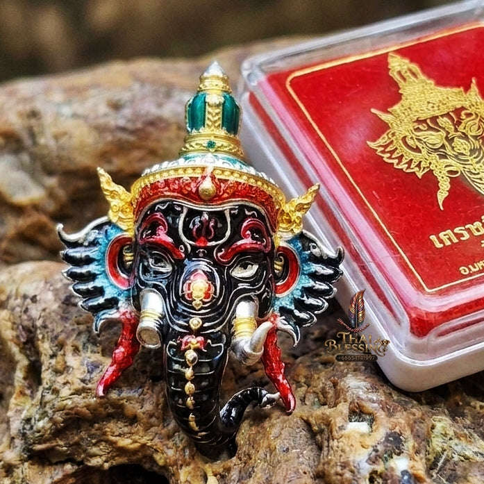 Authentic Thai Fine Art Ganesha Mask Pendant "Setthi Partiharn Edition" - Supreme Obstacle Remover & Miracle Wealth Attraction Thai Blessing Co By RURUECHA