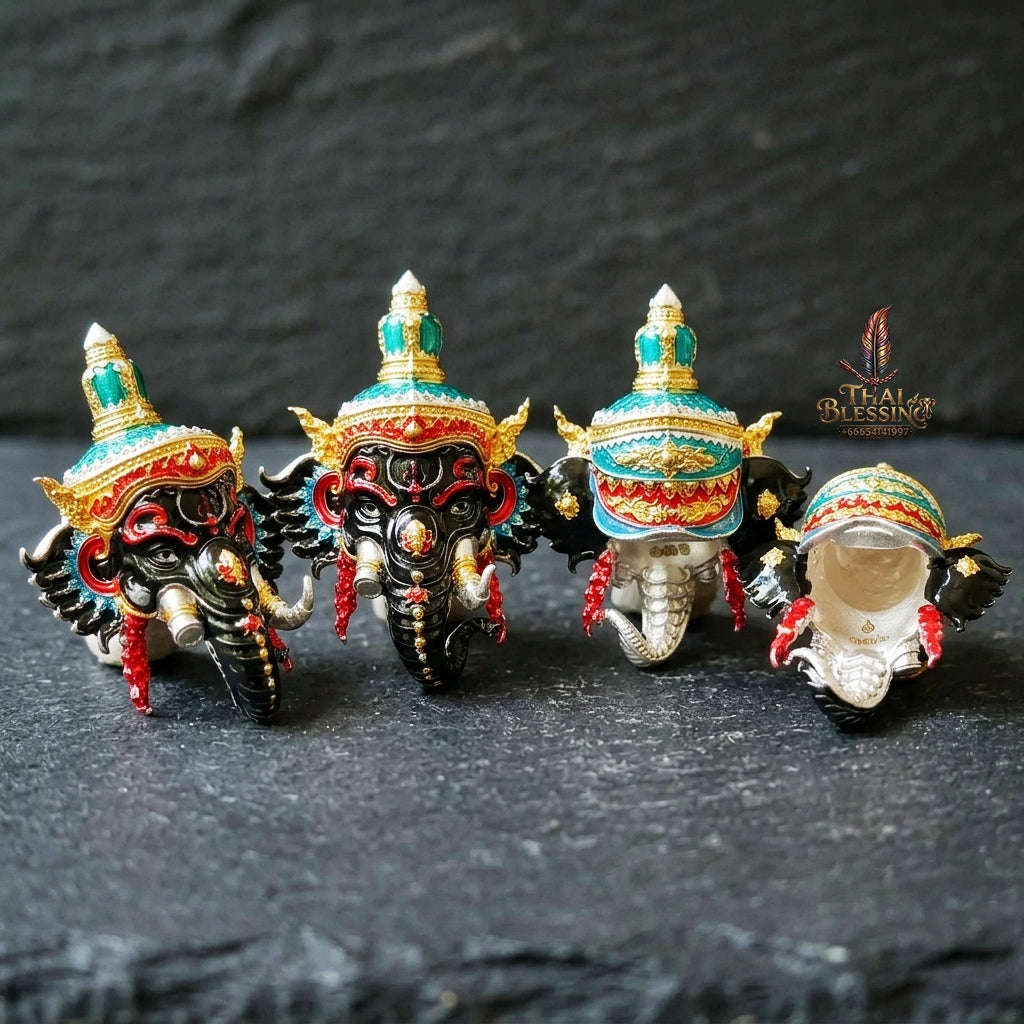Authentic Thai Fine Art Ganesha Mask Pendant "Setthi Partiharn Edition" - Supreme Obstacle Remover & Miracle Wealth Attraction Thai Blessing Co By RURUECHA