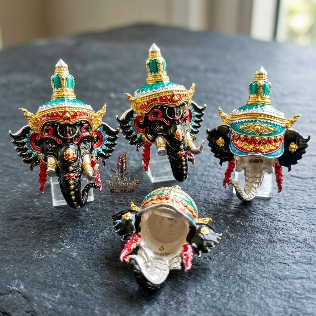 Authentic Thai Fine Art Ganesha Mask Pendant "Setthi Partiharn Edition" - Supreme Obstacle Remover & Miracle Wealth Attraction Thai Blessing Co By RURUECHA