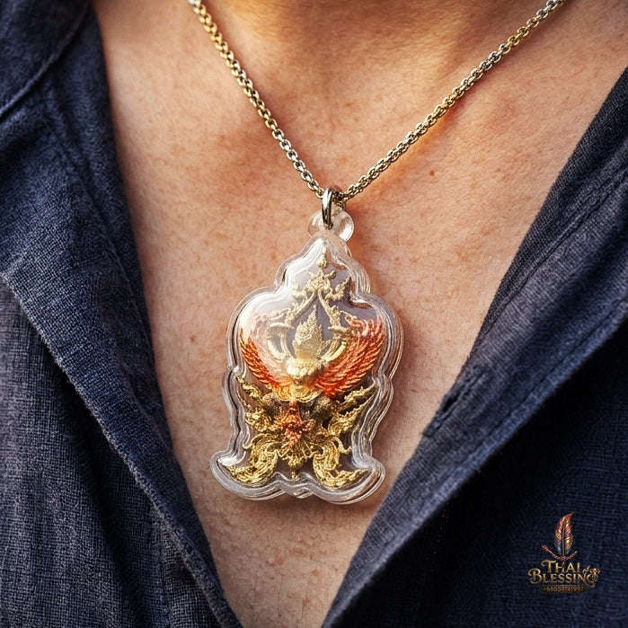 Authentic Thai Fine Art Garuda Amulet Gift Set "Phaya Khrut Chatura Set BE 2563" - Rose Bronze & Gold Bronze Enamel Fine Cast Talisman Set