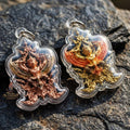 Authentic Thai Fine Art Garuda Amulet Gift Set "Phaya Khrut Chatura Set BE 2563" - Rose Bronze & Gold Bronze Enamel Fine Cast Talisman Set