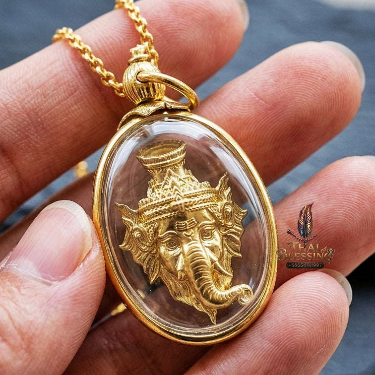Authentic Thai Ganesha Ruesi Mask Amulet "Phra Phikanet BE 2569" - Brass Supreme Teacher Pendant Thai Blessing Co By RURUECHA