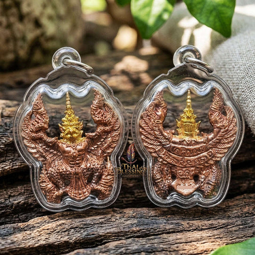 Authentic Thai Garuda Amulet "Phaya Khrut Kaona Charoenphon BE 2559" - Golden Head Fire-Surfaced Sacred Bronze Pendant Thai Blessing Co By RURUECHA