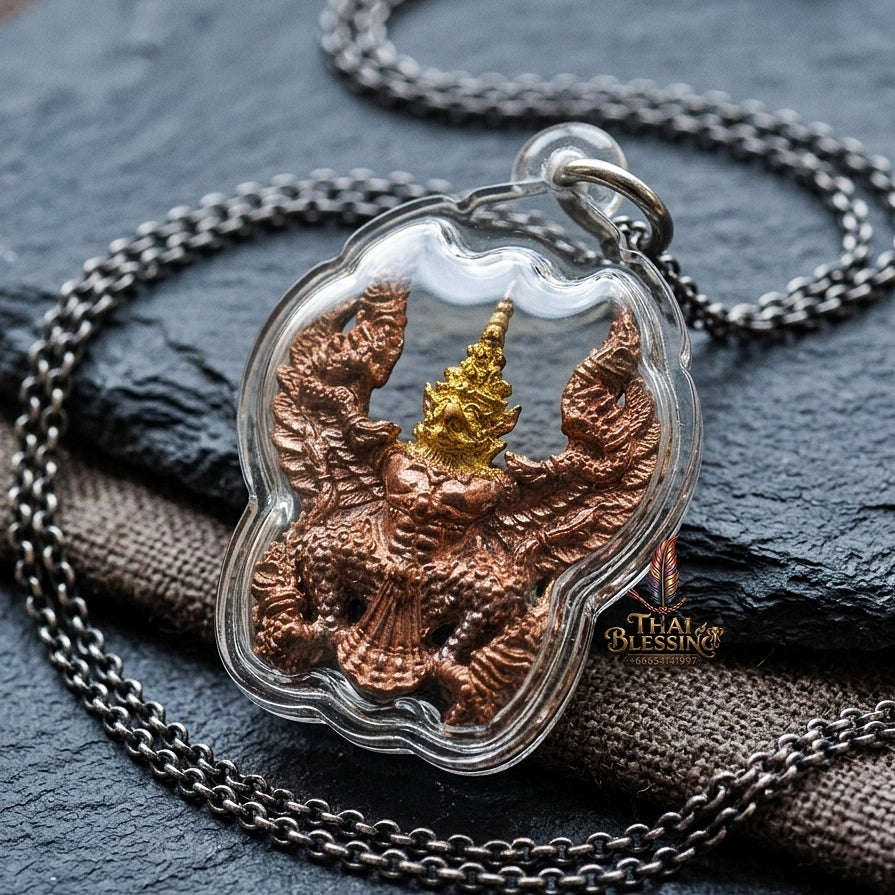 Authentic Thai Garuda Amulet "Phaya Khrut Kaona Charoenphon BE 2559" - Golden Head Fire-Surfaced Sacred Bronze Pendant Thai Blessing Co By RURUECHA