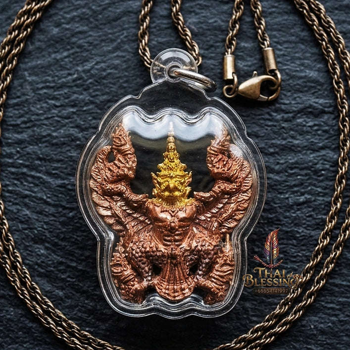 Authentic Thai Garuda Amulet "Phaya Khrut Kaona Charoenphon BE 2559" - Golden Head Fire-Surfaced Sacred Bronze Pendant Thai Blessing Co By RURUECHA