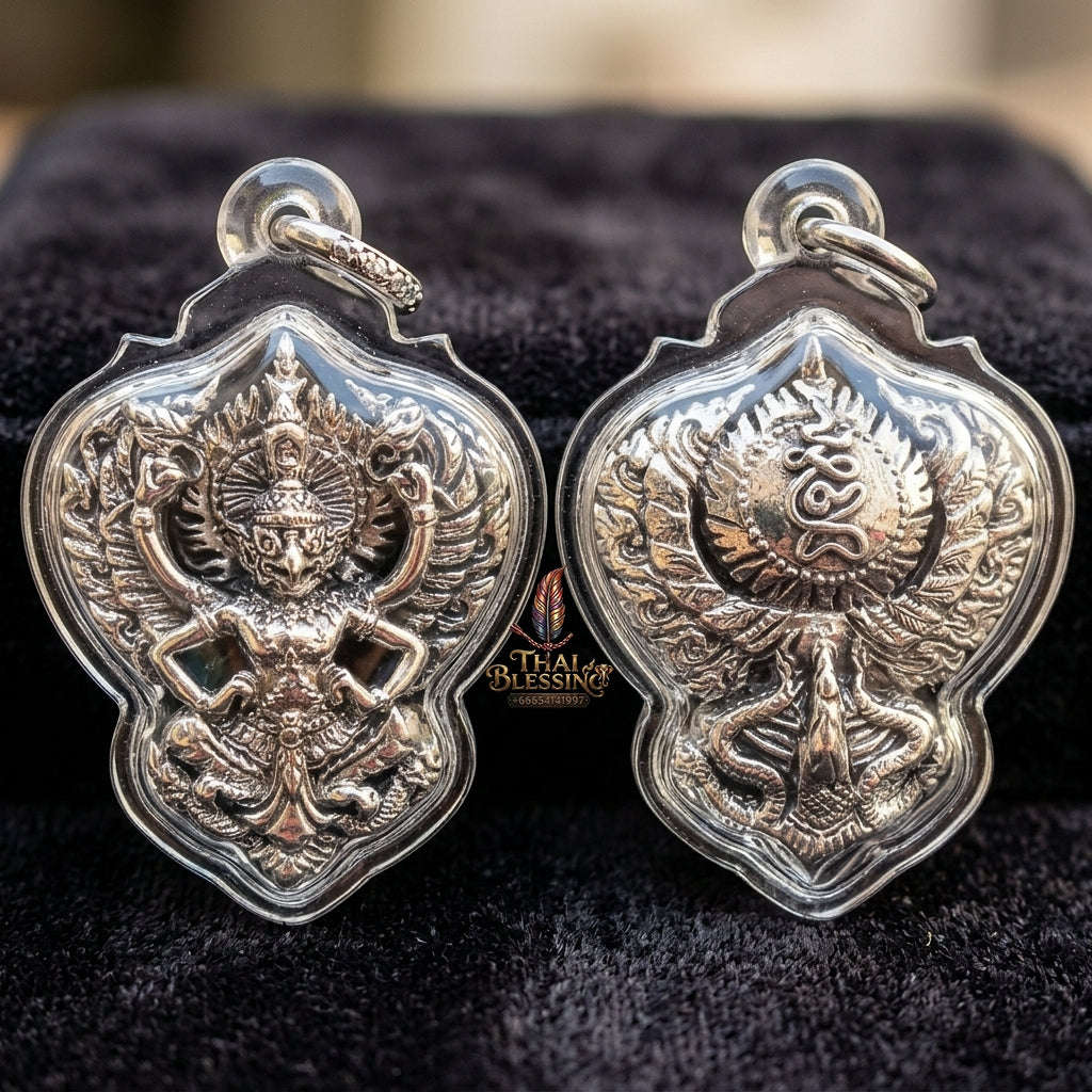 Authentic Thai Garuda Amulet "Phaya Krut BE 2560" - Sacred White Brass Sovereign Power & Authority Talisman Thai Blessing Co By RURUECHA