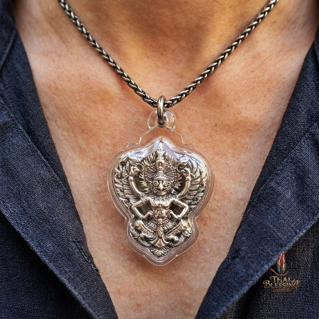 Authentic Thai Garuda Amulet "Phaya Krut BE 2560" - Sacred White Brass Sovereign Power & Authority Talisman Thai Blessing Co By RURUECHA