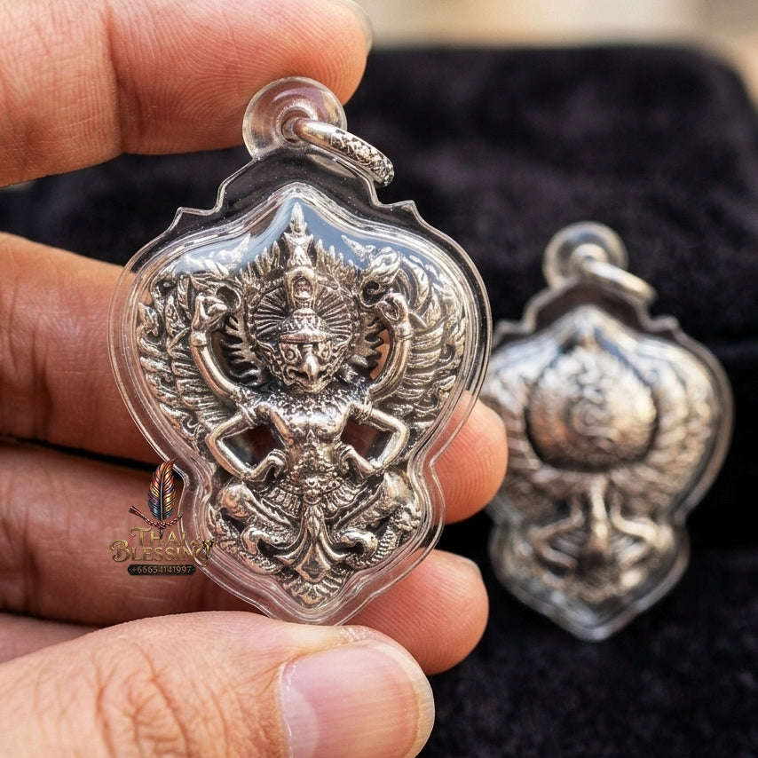 Authentic Thai Garuda Amulet "Phaya Krut BE 2560" - Sacred White Brass Sovereign Power & Authority Talisman Thai Blessing Co By RURUECHA