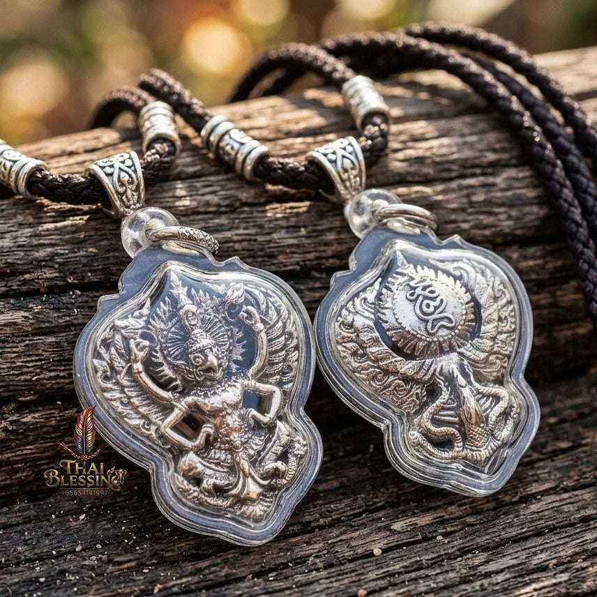 Authentic Thai Garuda Amulet "Phaya Krut BE 2560" - Sacred White Brass Sovereign Power & Authority Talisman Thai Blessing Co By RURUECHA