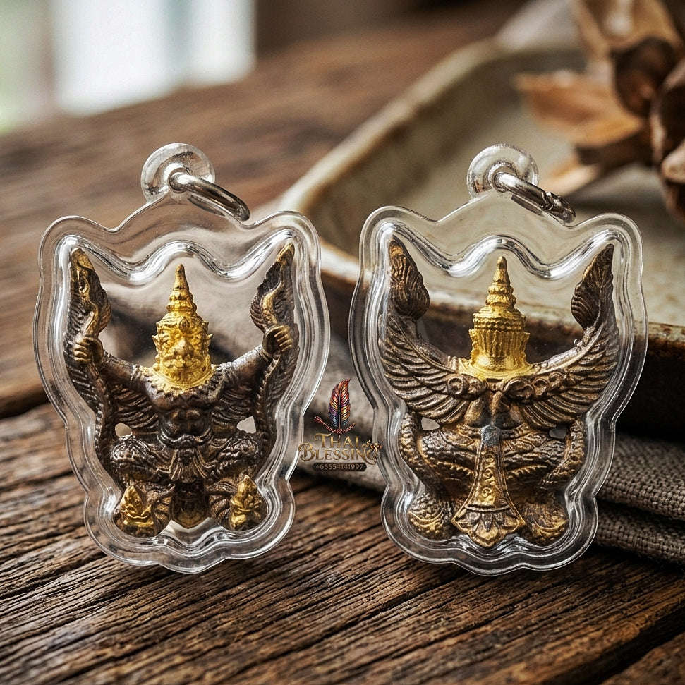 Authentic Thai Garuda Amulet "Phaya Krut Golden Head Fire-Surfaced Bronze Edition" - Majestic Two-Tone Sacred Bronze Pendant Thai Blessing Co By RURUECHA