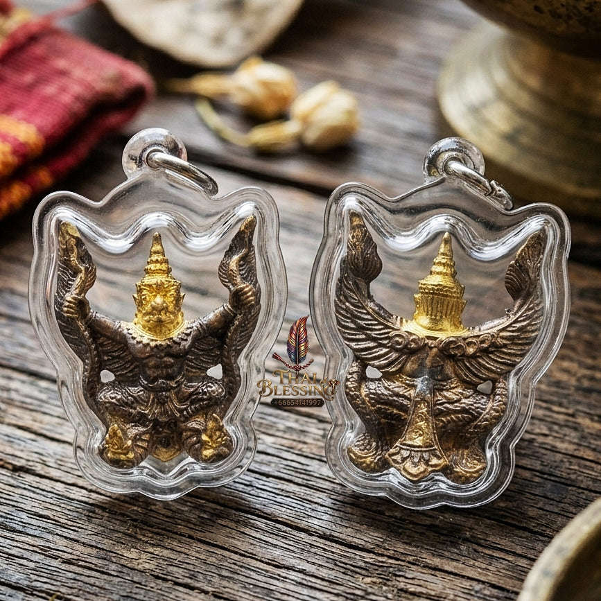 Authentic Thai Garuda Amulet "Phaya Krut Golden Head Fire-Surfaced Bronze Edition" - Majestic Two-Tone Sacred Bronze Pendant Thai Blessing Co By RURUECHA