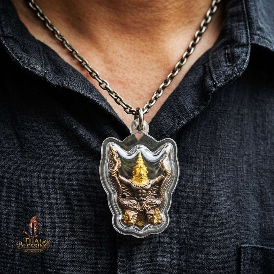 Authentic Thai Garuda Amulet "Phaya Krut Golden Head Fire-Surfaced Bronze Edition" - Majestic Two-Tone Sacred Bronze Pendant Thai Blessing Co By RURUECHA